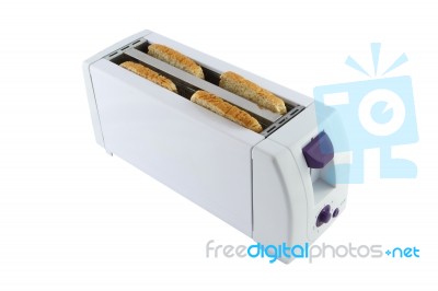 Rectangle Toster And Bread On White Background Stock Photo