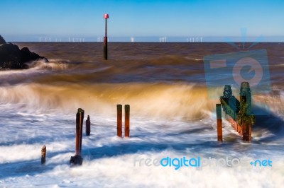 Reculver Sea Defences Have Seen Better Days Stock Photo