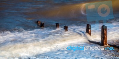 Reculver Sea Defences Have Seen Better Days Stock Photo