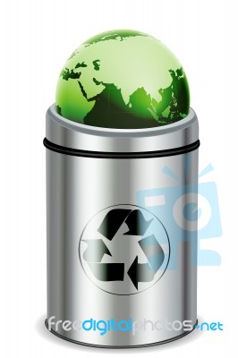 Recycle Bin With Globe Stock Image