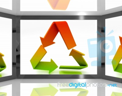 Recycle Icon On Screen Shows Environment Conservation Stock Image