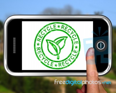 Recycle On Smartphone Shows Environmental Care Stock Image