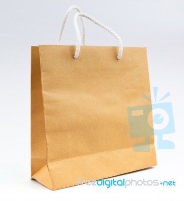 Recycle Paper Bag On White Background Use For Shopping And Save Stock Photo