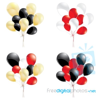 Red And Black Balloons. Gold With Red And White Balloons Isolated On White Background. Multicolored Balloons Stock Image