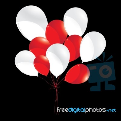 Red And White Balloons Isolated On Black Background. White And Red Balloons For Holiday And Event Stock Image