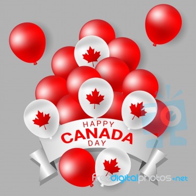 Red And White Party Balloons For National Day Of Canada Stock Image