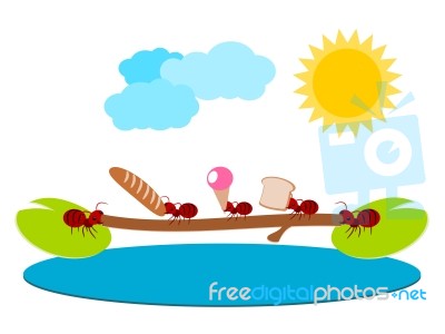 Red Ants And Brigde Pick Food Illustration Stock Image