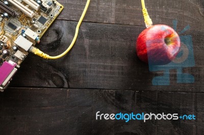 Red Apple Connected To A Data Network Stock Photo