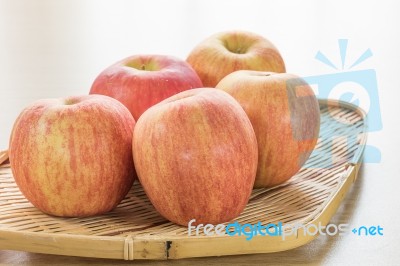 Red Apple In Basket Stock Photo