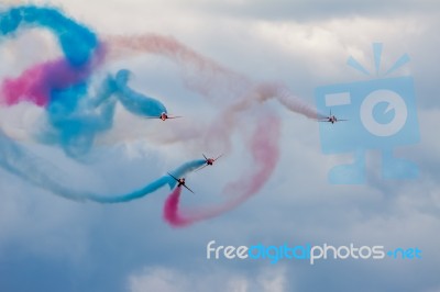 Red Arrows Aerial Display At Biggin Hill Airshow Stock Photo