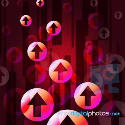 Red Arrows Background Shows Upwards Moving Bubbles
 Stock Image