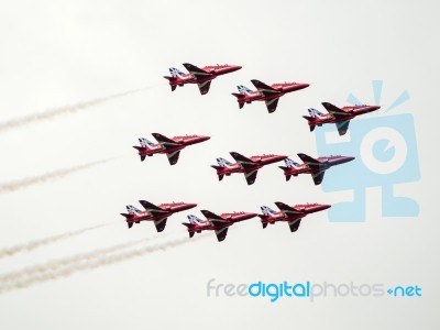 Red Arrows Display Team 50th Anniversary At Biggin Hill Airport Stock Photo