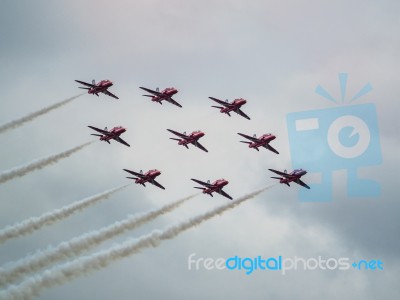 Red Arrows Display Team 50th Anniversary At Biggin Hill Airport Stock Photo