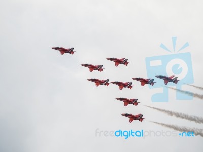 Red Arrows Display Team 50th Anniversary At Biggin Hill Airport Stock Photo