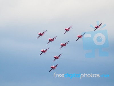 Red Arrows Display Team 50th Anniversary At Biggin Hill Airport Stock Photo