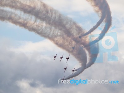 Red Arrows Display Team 50th Anniversary At Biggin Hill Airport Stock Photo