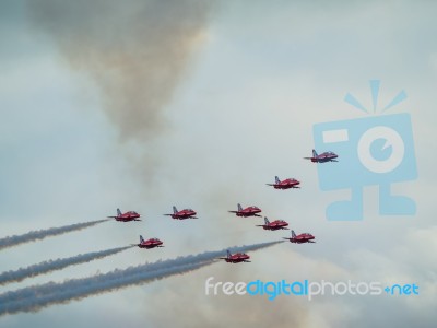 Red Arrows Display Team 50th Anniversary At Biggin Hill Airport Stock Photo