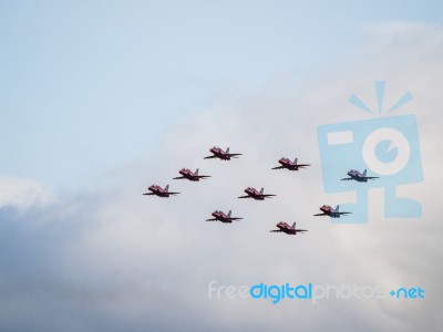 Red Arrows Display Team 50th Anniversary At Biggin Hill Airport Stock Photo