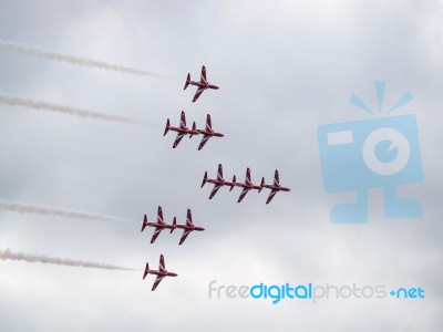 Red Arrows Display Team 50th Anniversary At Biggin Hill Airport Stock Photo