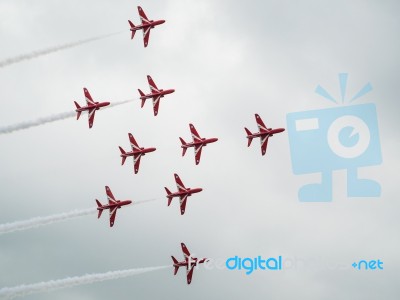 Red Arrows Display Team 50th Anniversary At Biggin Hill Airport Stock Photo