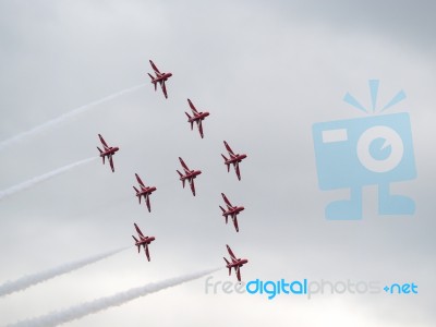 Red Arrows Display Team 50th Anniversary At Biggin Hill Airport Stock Photo