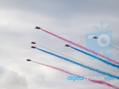 Red Arrows Display Team 50th Anniversary At Biggin Hill Airport Stock Photo