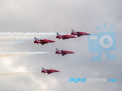 Red Arrows Display Team 50th Anniversary At Biggin Hill Airport Stock Photo