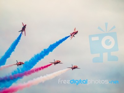 Red Arrows Display Team 50th Anniversary At Biggin Hill Airport Stock Photo