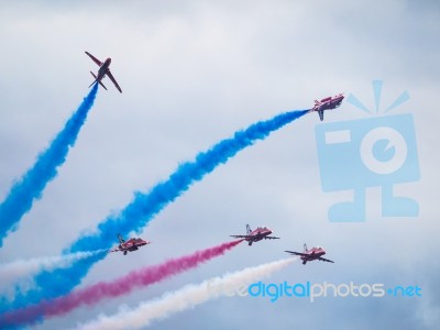 Red Arrows Display Team 50th Anniversary At Biggin Hill Airport Stock Photo