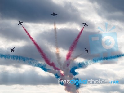 Red Arrows Display Team 50th Anniversary At Biggin Hill Airport Stock Photo