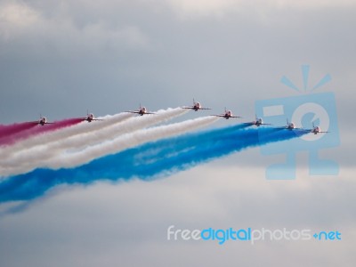 Red Arrows Display Team 50th Anniversary At Biggin Hill Airport Stock Photo