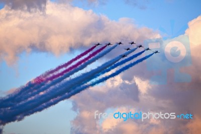 Red Arrows Formation Stock Photo