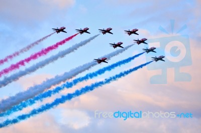 Red Arrows Formation Stock Photo