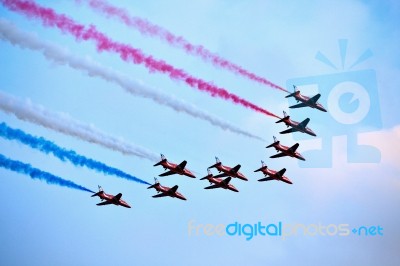 Red Arrows Formation Stock Photo