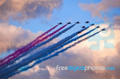 Red Arrows Formation Stock Photo