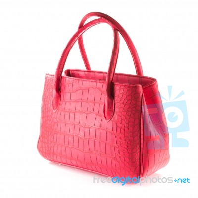 Red Artificial Crocodile Leather Bag Stock Photo