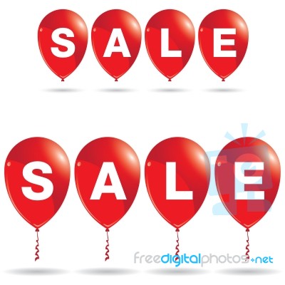 Red Balloons With Sale Discount Isolated On White Background. Balloons With Sale Stock Image