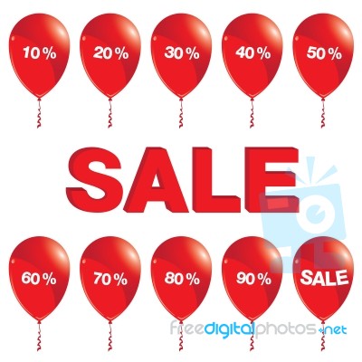 Red Balloons With Sale. Red Balloons With Sale Isolated On White Background Stock Image