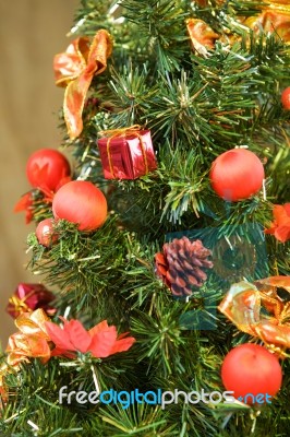 Red Balls On Christmas Tree Stock Photo