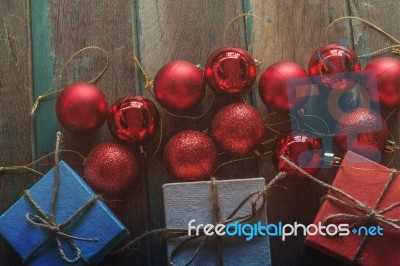 Red Balls On The Wooden Stock Photo