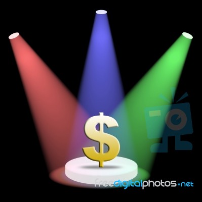 Red Blue And Green Spotlights Shining On A Small Stage With Black Background Stock Image