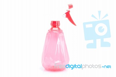 Red Bottle Spray On White Background Stock Photo