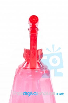 Red Bottle Spray On White Background Stock Photo