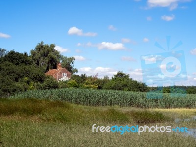 Red Brick House By The River Alde Stock Photo