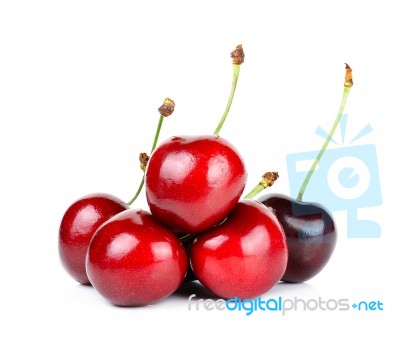 Red Cherry Isolated On The White Background Stock Photo