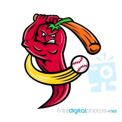 Red Chili Pepper Baseball Mascot Stock Image