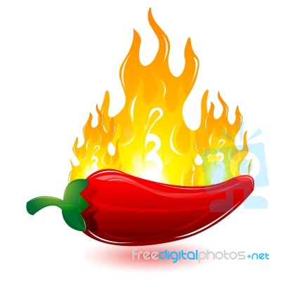 Red Chilli With Fire Stock Image