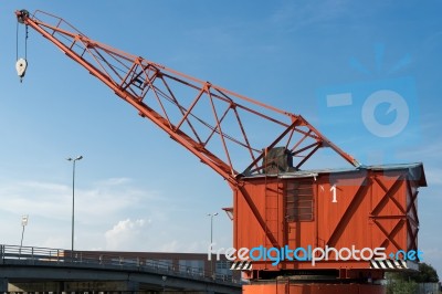 Red Crane In Venice Stock Photo