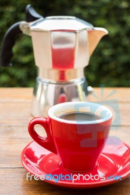 Red Cup Of Hot Espresso Shot Stock Photo