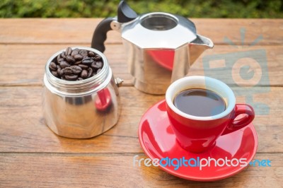 Red Cup Of Hot Espresso Shot Stock Photo